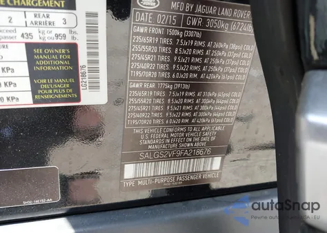 2015 Land Rover Range Rover 3.0L V6 Supercharged Hse z USA, uszkodzony, nr VIN SALGS2VF9FA218676